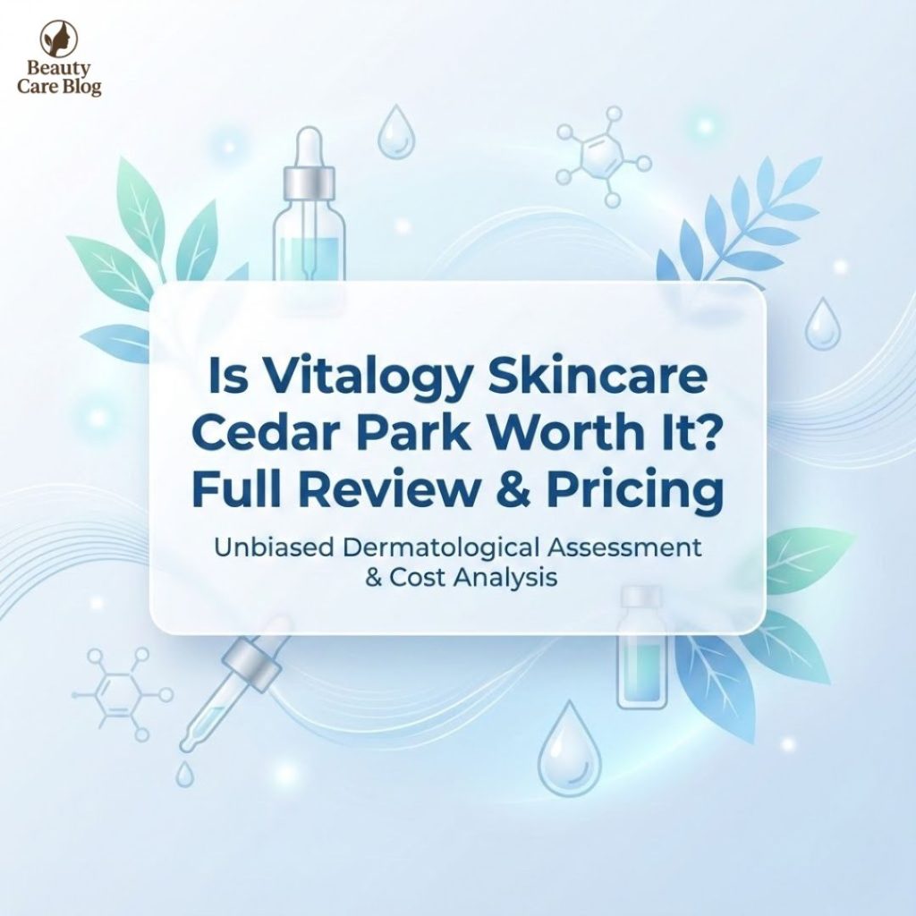 Featured image showing the title ‘Is Vitalogy Skincare Cedar Park Worth It? Full Review & Pricing’ on a clean, modern skincare-themed background.