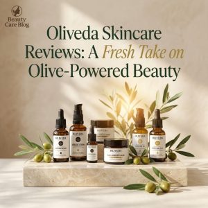 Featured image showing Oliveda skincare products with olive leaves and the title “Oliveda Skincare Reviews: A Fresh Take on Olive-Powered Beauty.”